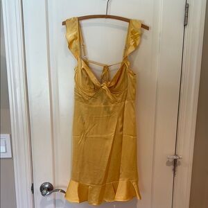 ASTR Yellow Ruffle Trim Satin Dress size medium NWT never worn